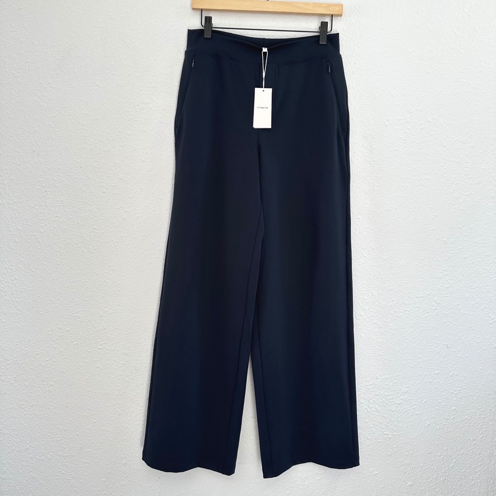 Ninepine Asana Relaxed Straight Pant Women Large 30" Navy Athleisure Travel NWT